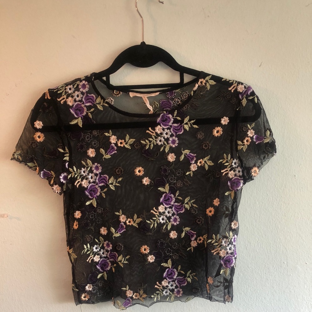 Urban Outfitters sheer floral crop tee